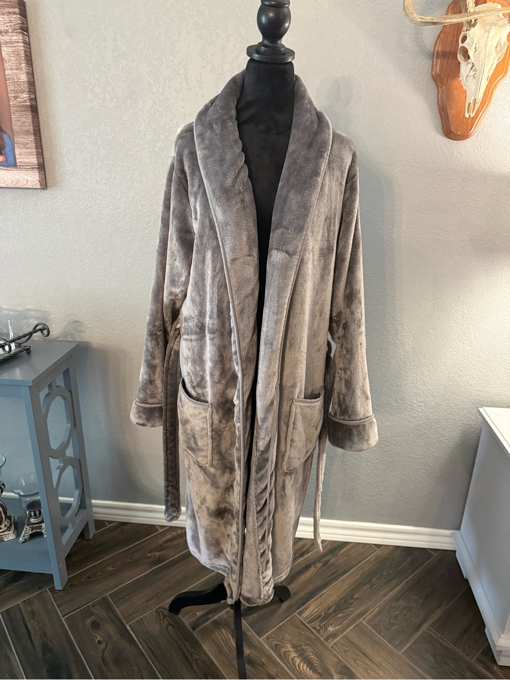 Brookstone Plush Teddy Shawl-Collar Coat in Grey